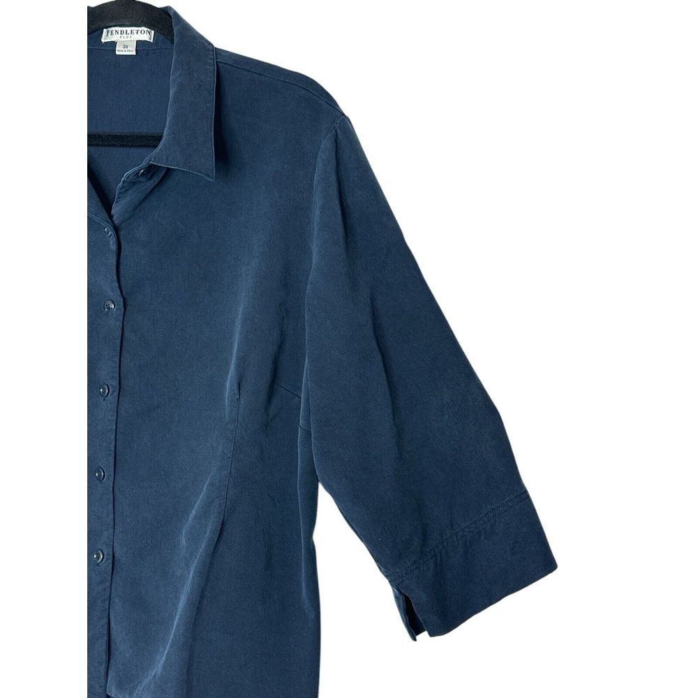 Pendleton Plus Shirt Top Womens 3X  Plus Button Down 3/4 Sleeve Navy‎ Blue - Picture 6 of 9